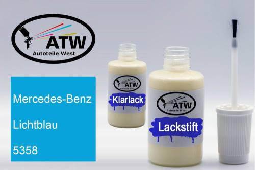 Mercedes-Benz, Lichtblau, 5358: 20ml Lackstift + 20ml Klarlack - Set, von ATW Autoteile West.