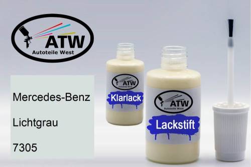 Mercedes-Benz, Lichtgrau, 7305: 20ml Lackstift + 20ml Klarlack - Set, von ATW Autoteile West.