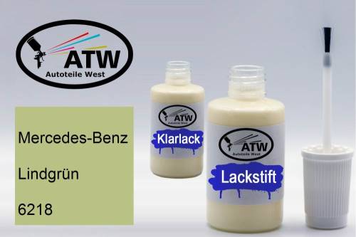 Mercedes-Benz, Lindgrün, 6218: 20ml Lackstift + 20ml Klarlack - Set, von ATW Autoteile West.