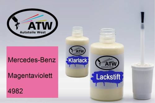 Mercedes-Benz, Magentaviolett, 4982: 20ml Lackstift + 20ml Klarlack - Set, von ATW Autoteile West.