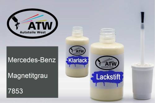 Mercedes-Benz, Magnetitgrau, 7853: 20ml Lackstift + 20ml Klarlack - Set, von ATW Autoteile West.