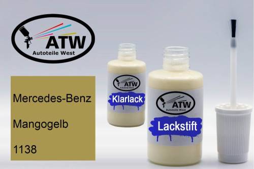 Mercedes-Benz, Mangogelb, 1138: 20ml Lackstift + 20ml Klarlack - Set, von ATW Autoteile West.