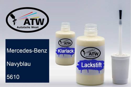 Mercedes-Benz, Navyblau, 5610: 20ml Lackstift + 20ml Klarlack - Set, von ATW Autoteile West.