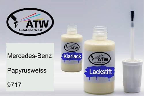 Mercedes-Benz, Papyrusweiss, 9717: 20ml Lackstift + 20ml Klarlack - Set, von ATW Autoteile West.