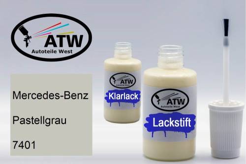 Mercedes-Benz, Pastellgrau, 7401: 20ml Lackstift + 20ml Klarlack - Set, von ATW Autoteile West.