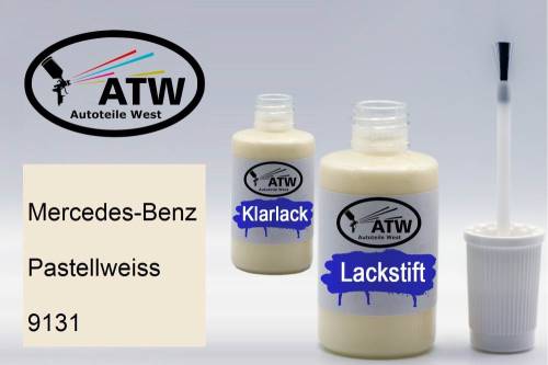 Mercedes-Benz, Pastellweiss, 9131: 20ml Lackstift + 20ml Klarlack - Set, von ATW Autoteile West.