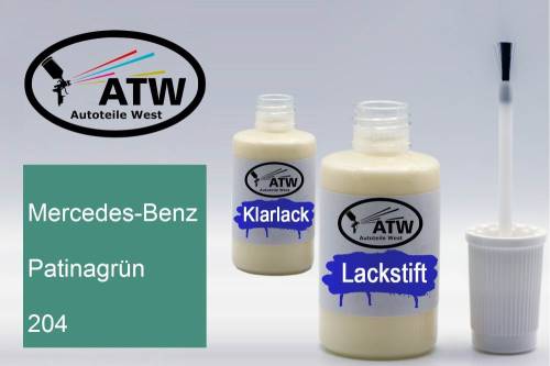 Mercedes-Benz, Patinagrün, 204: 20ml Lackstift + 20ml Klarlack - Set, von ATW Autoteile West.