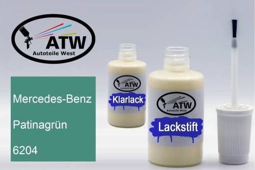 Mercedes-Benz, Patinagrün, 6204: 20ml Lackstift + 20ml Klarlack - Set, von ATW Autoteile West.