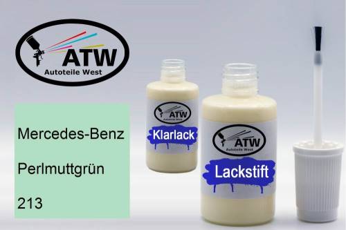 Mercedes-Benz, Perlmuttgrün, 213: 20ml Lackstift + 20ml Klarlack - Set, von ATW Autoteile West.