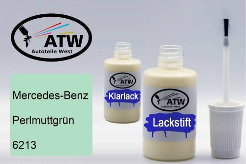 Mercedes-Benz, Perlmuttgrün, 6213: 20ml Lackstift + 20ml Klarlack - Set, von ATW Autoteile West.