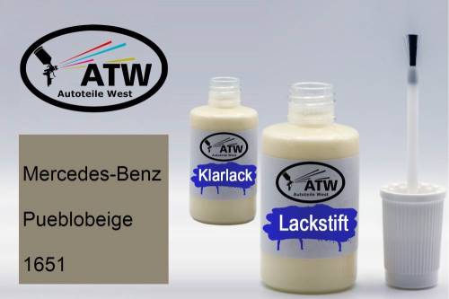 Mercedes-Benz, Pueblobeige, 1651: 20ml Lackstift + 20ml Klarlack - Set, von ATW Autoteile West.