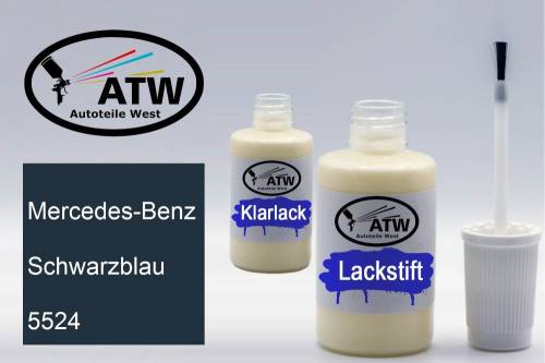 Mercedes-Benz, Schwarzblau, 5524: 20ml Lackstift + 20ml Klarlack - Set, von ATW Autoteile West.