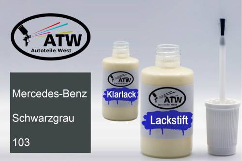 Mercedes-Benz, Schwarzgrau, 103: 20ml Lackstift + 20ml Klarlack - Set, von ATW Autoteile West.