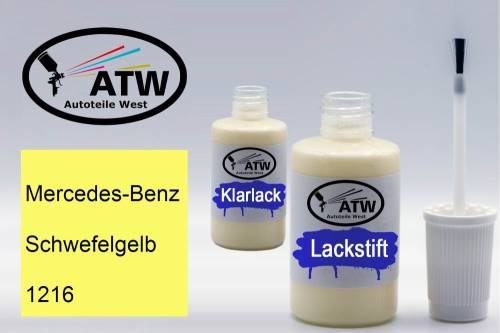 Mercedes-Benz, Schwefelgelb, 1216: 20ml Lackstift + 20ml Klarlack - Set, von ATW Autoteile West.