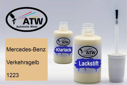 Mercedes-Benz, Verkehrsgelb, 1223: 20ml Lackstift + 20ml Klarlack - Set, von ATW Autoteile West.