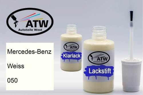 Mercedes-Benz, Weiss, 050: 20ml Lackstift + 20ml Klarlack - Set, von ATW Autoteile West.