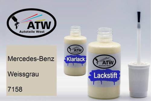 Mercedes-Benz, Weissgrau, 7158: 20ml Lackstift + 20ml Klarlack - Set, von ATW Autoteile West.