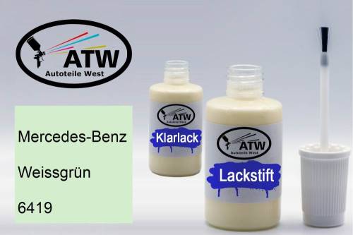 Mercedes-Benz, Weissgrün, 6419: 20ml Lackstift + 20ml Klarlack - Set, von ATW Autoteile West.