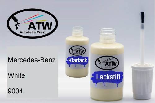 Mercedes-Benz, White, 9004: 20ml Lackstift + 20ml Klarlack - Set, von ATW Autoteile West.