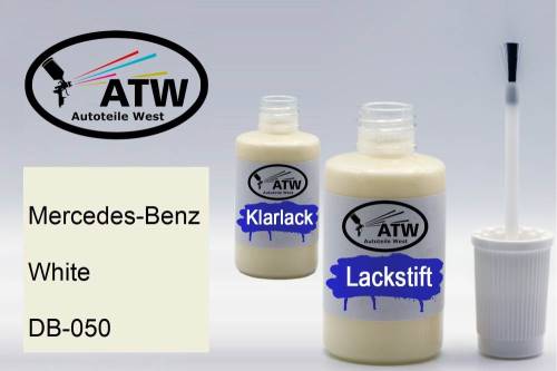 Mercedes-Benz, White, DB-050: 20ml Lackstift + 20ml Klarlack - Set, von ATW Autoteile West.