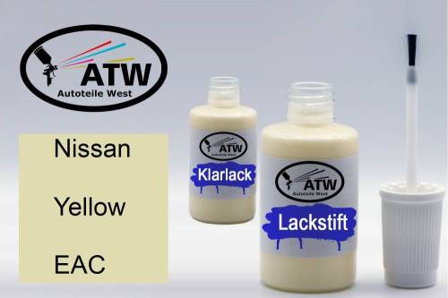 Nissan, Yellow, EAC: 20ml Lackstift + 20ml Klarlack - Set, von ATW Autoteile West.