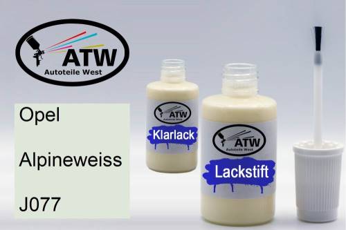 Opel, Alpineweiss, J077: 20ml Lackstift + 20ml Klarlack - Set, von ATW Autoteile West.