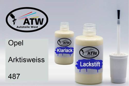 Opel, Arktisweiss, 487: 20ml Lackstift + 20ml Klarlack - Set, von ATW Autoteile West.