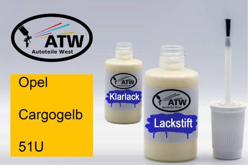 Opel, Cargogelb, 51U: 20ml Lackstift + 20ml Klarlack - Set, von ATW Autoteile West.