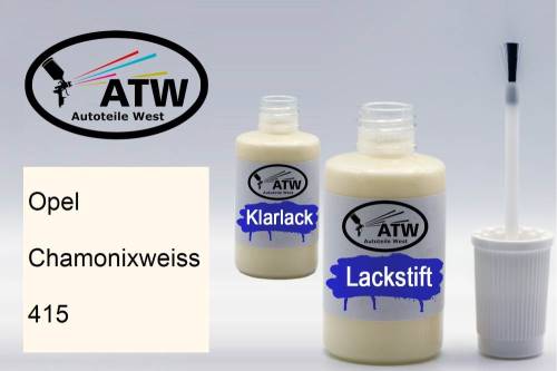 Opel, Chamonixweiss, 415: 20ml Lackstift + 20ml Klarlack - Set, von ATW Autoteile West.