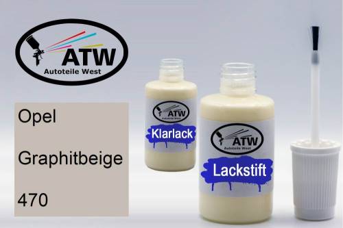 Opel, Graphitbeige, 470: 20ml Lackstift + 20ml Klarlack - Set, von ATW Autoteile West.