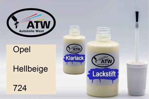 Opel, Hellbeige, 724: 20ml Lackstift + 20ml Klarlack - Set, von ATW Autoteile West.