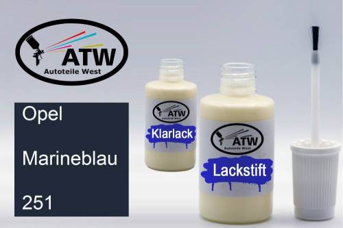 Opel, Marineblau, 251: 20ml Lackstift + 20ml Klarlack - Set, von ATW Autoteile West.