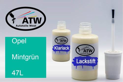 Opel, Mintgrün, 47L: 20ml Lackstift + 20ml Klarlack - Set, von ATW Autoteile West.