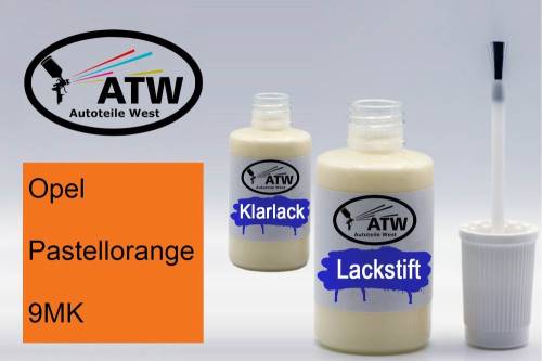 Opel, Pastellorange, 9MK: 20ml Lackstift + 20ml Klarlack - Set, von ATW Autoteile West.