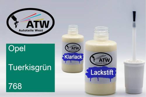 Opel, Tuerkisgrün, 768: 20ml Lackstift + 20ml Klarlack - Set, von ATW Autoteile West.