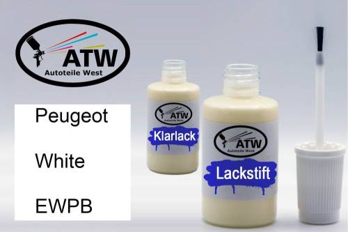 Peugeot, White, EWPB: 20ml Lackstift + 20ml Klarlack - Set, von ATW Autoteile West.