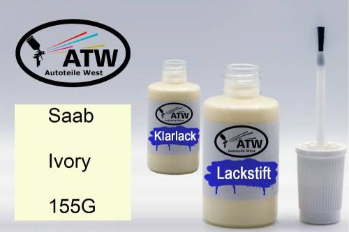 Saab, Ivory, 155G: 20ml Lackstift + 20ml Klarlack - Set, von ATW Autoteile West.