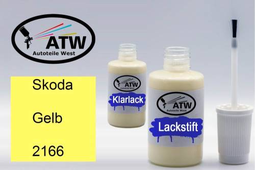 Skoda, Gelb, 2166: 20ml Lackstift + 20ml Klarlack - Set, von ATW Autoteile West.