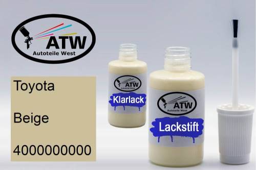 Toyota, Beige, 4000000000: 20ml Lackstift + 20ml Klarlack - Set, von ATW Autoteile West.