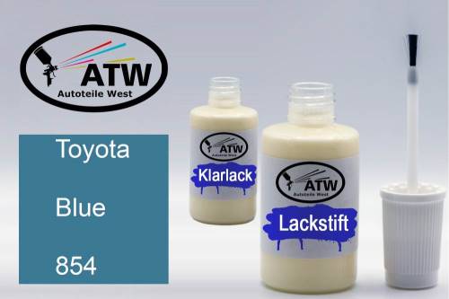 Toyota, Blue, 854: 20ml Lackstift + 20ml Klarlack - Set, von ATW Autoteile West.