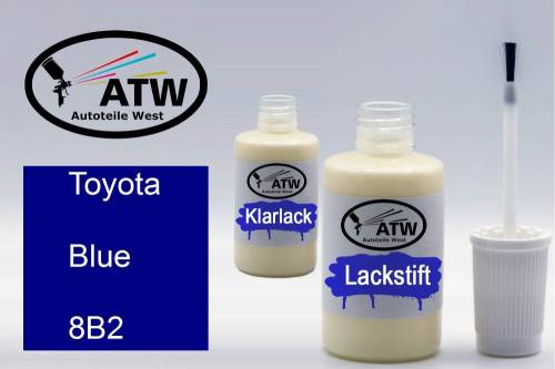 Toyota, Blue, 8B2: 20ml Lackstift + 20ml Klarlack - Set, von ATW Autoteile West.