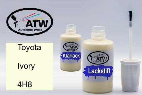 Toyota, Ivory, 4H8: 20ml Lackstift + 20ml Klarlack - Set, von ATW Autoteile West.