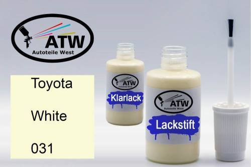 Toyota, White, 031: 20ml Lackstift + 20ml Klarlack - Set, von ATW Autoteile West.