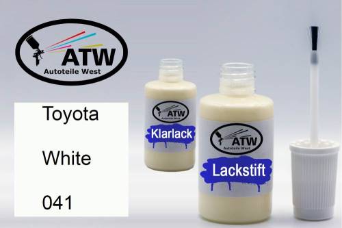 Toyota, White, 041: 20ml Lackstift + 20ml Klarlack - Set, von ATW Autoteile West.