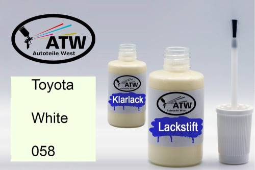 Toyota, White, 058: 20ml Lackstift + 20ml Klarlack - Set, von ATW Autoteile West.