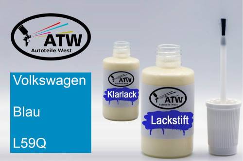 Volkswagen, Blau, L59Q: 20ml Lackstift + 20ml Klarlack - Set, von ATW Autoteile West.