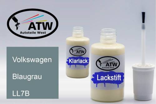 Volkswagen, Blaugrau, LL7B: 20ml Lackstift + 20ml Klarlack - Set, von ATW Autoteile West.