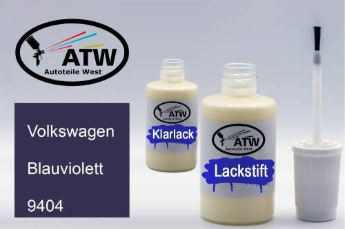 Volkswagen, Blauviolett, 9404: 20ml Lackstift + 20ml Klarlack - Set, von ATW Autoteile West.