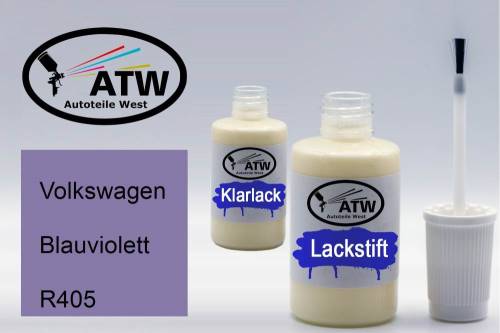 Volkswagen, Blauviolett, R405: 20ml Lackstift + 20ml Klarlack - Set, von ATW Autoteile West.