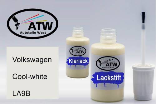 Volkswagen, Cool-white, LA9B: 20ml Lackstift + 20ml Klarlack - Set, von ATW Autoteile West.